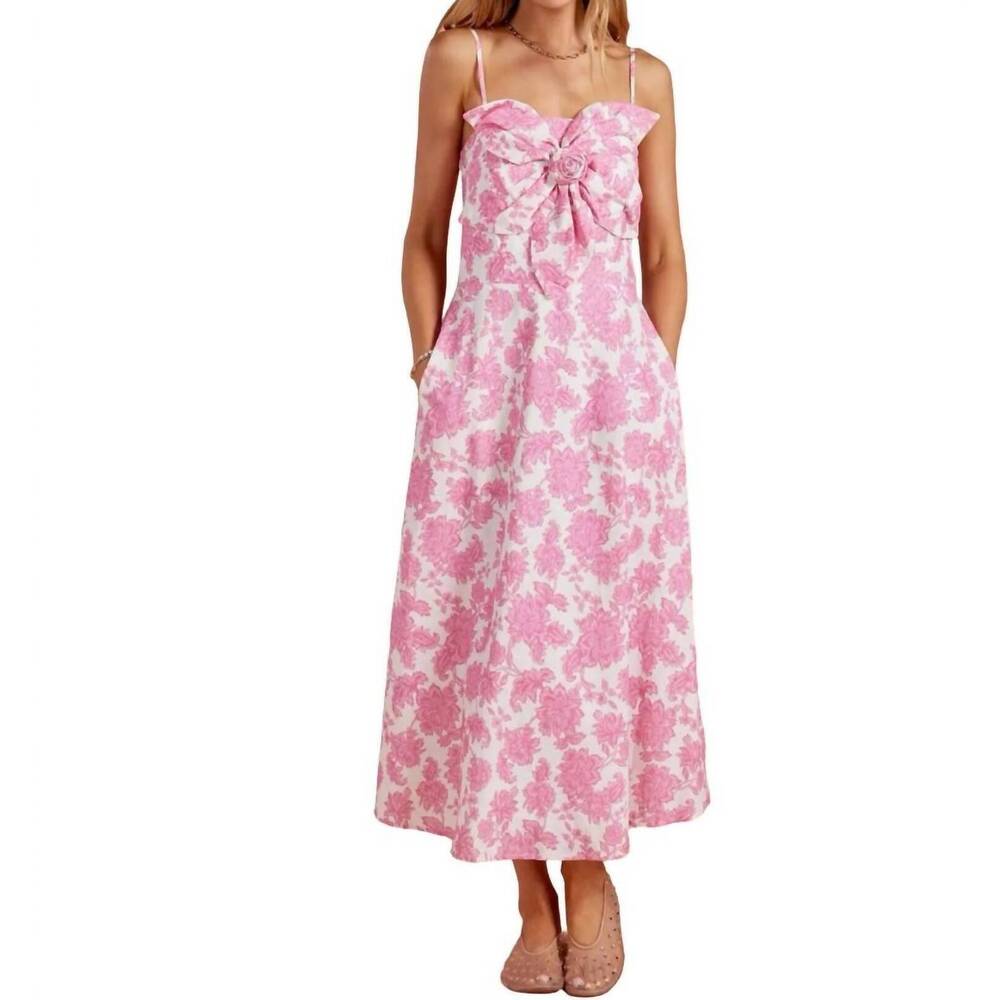 NEW STRUT & BOLT garden bow flower sleeveless midi dress in pink/white